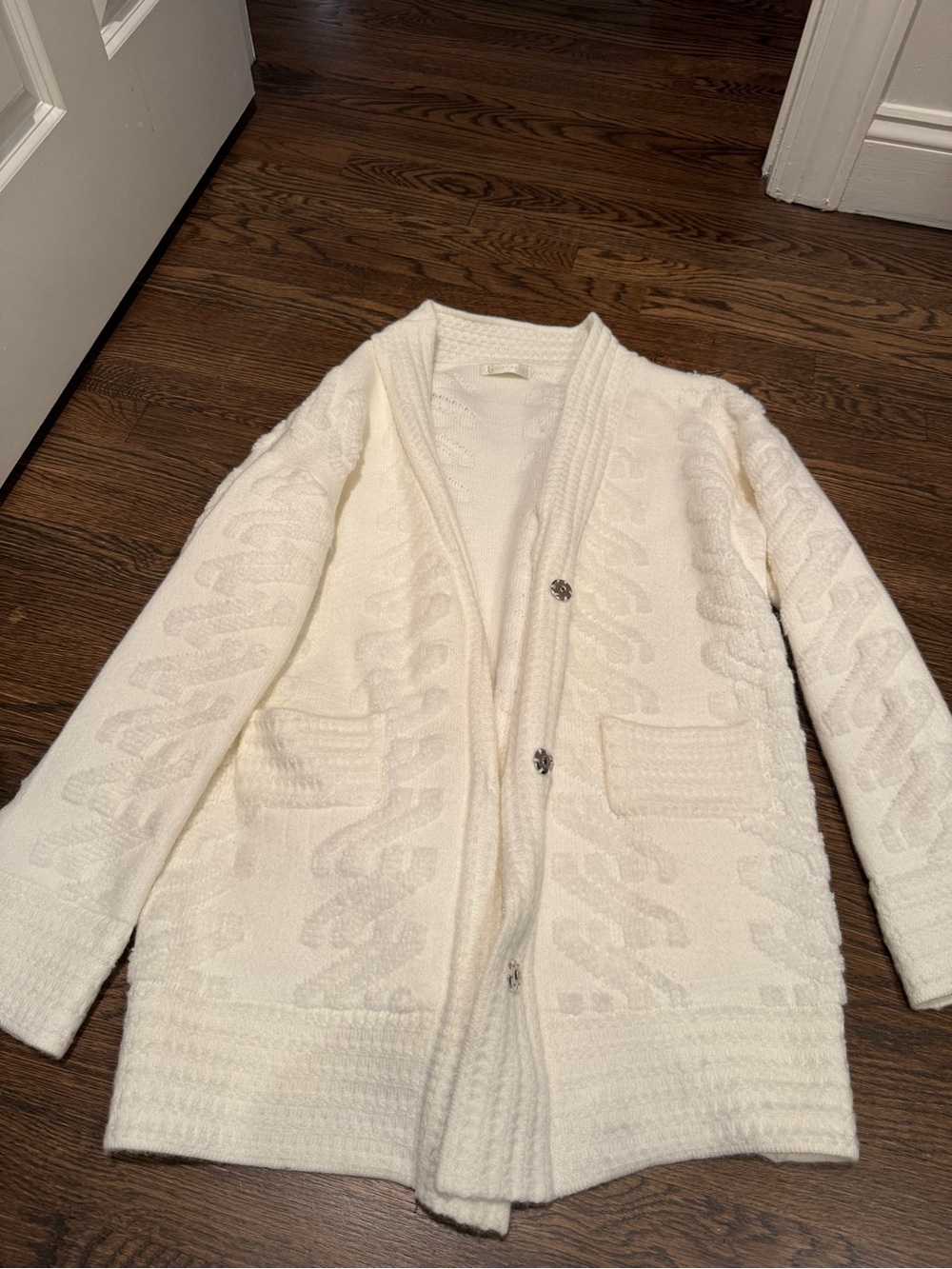 Vita Grace Cream Cable-Knit Button Cardigan Sweater